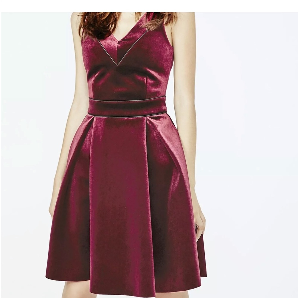 Maje Burgundy Velvet V-Neck Fit & Flare Prom Dress